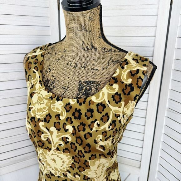 Liaison Paris Floral Leopard Print Sheath Dress Tan Black Size 10 Sleeveless - Picture 5 of 14